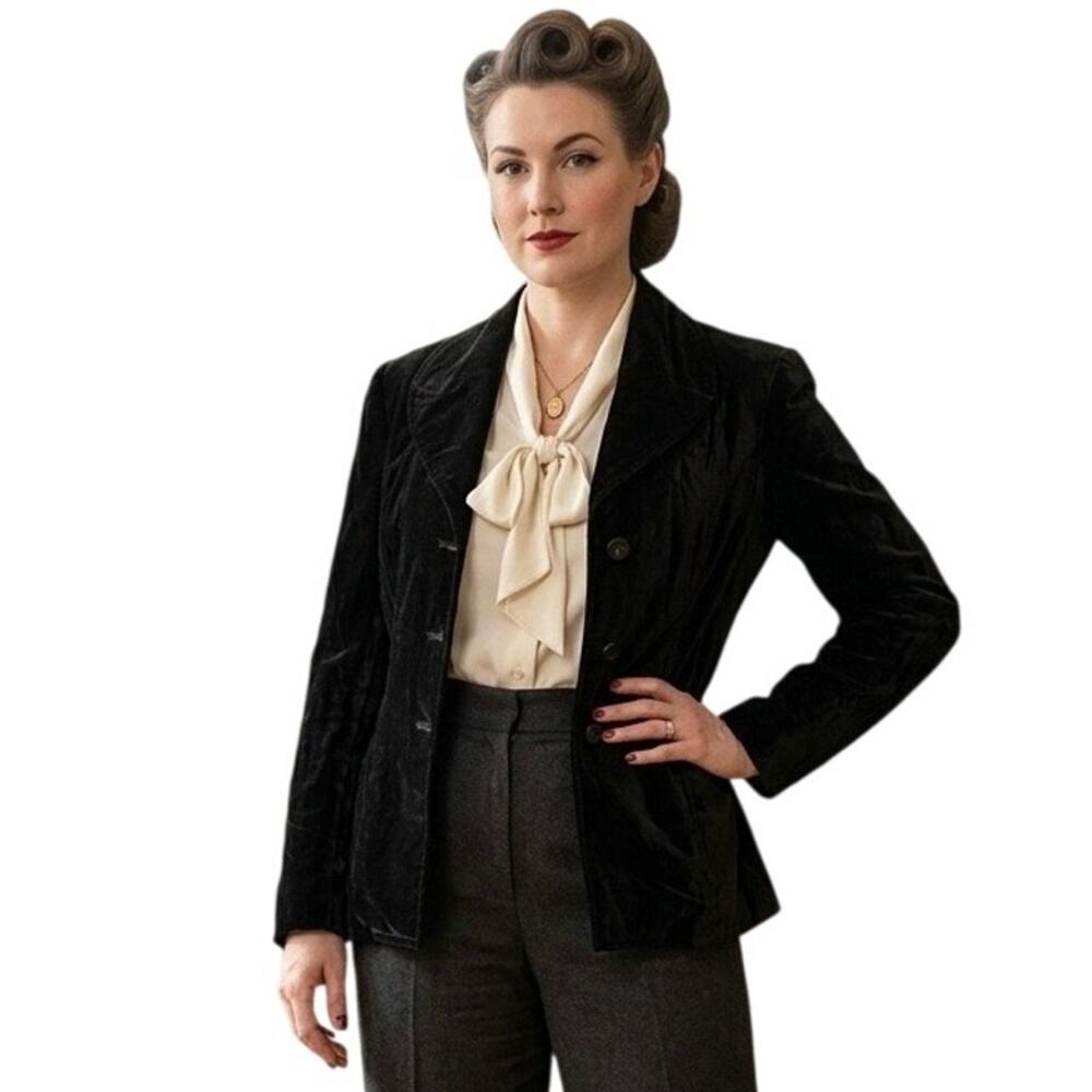 VINTAGE ORIGINAL DINO RICCO Women's 13 14 Woven Cotton Velvet Blazer Black